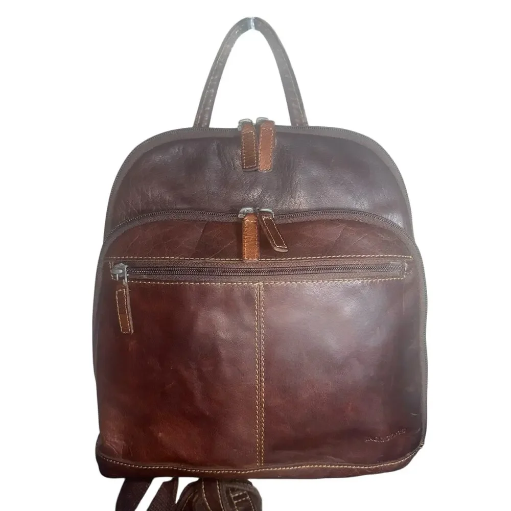 Jack Georges Brown Leather Backpack Bag voyager collection heritage leather